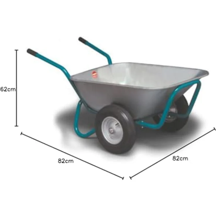 Mefro Kuli aus Metall, Schubkarre mit 400 kg max. Belastbarkeit und 140 l Fassungsvermögen, silber, 148x80x68 cm – Bild 3