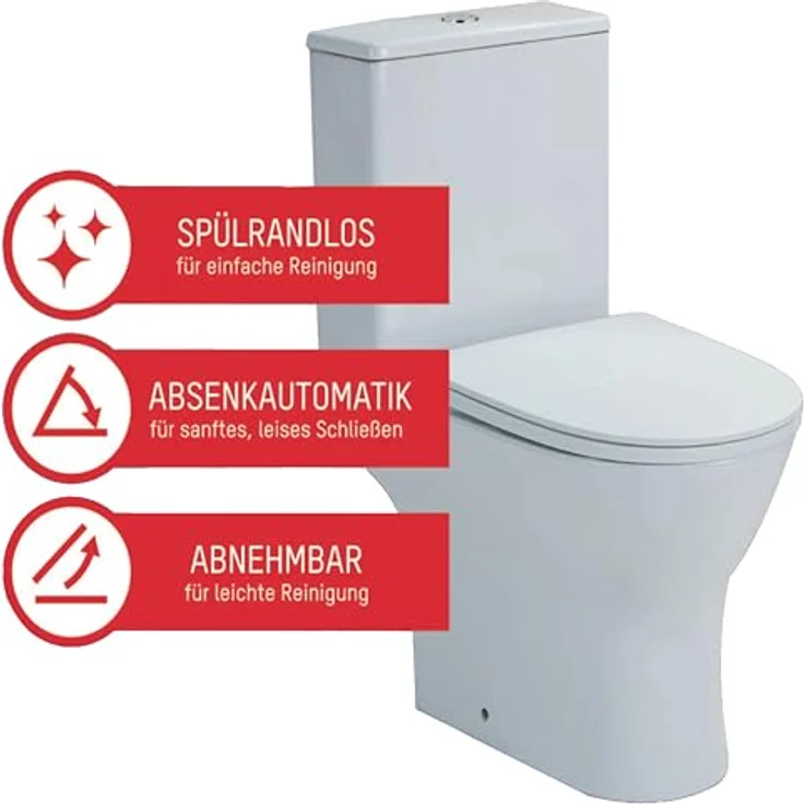 sanicomfort Stand-WC Kombination Paros, spülrandlos mit Soft-Close WC-Sitz und waagerechtem Abgang – Bild 2