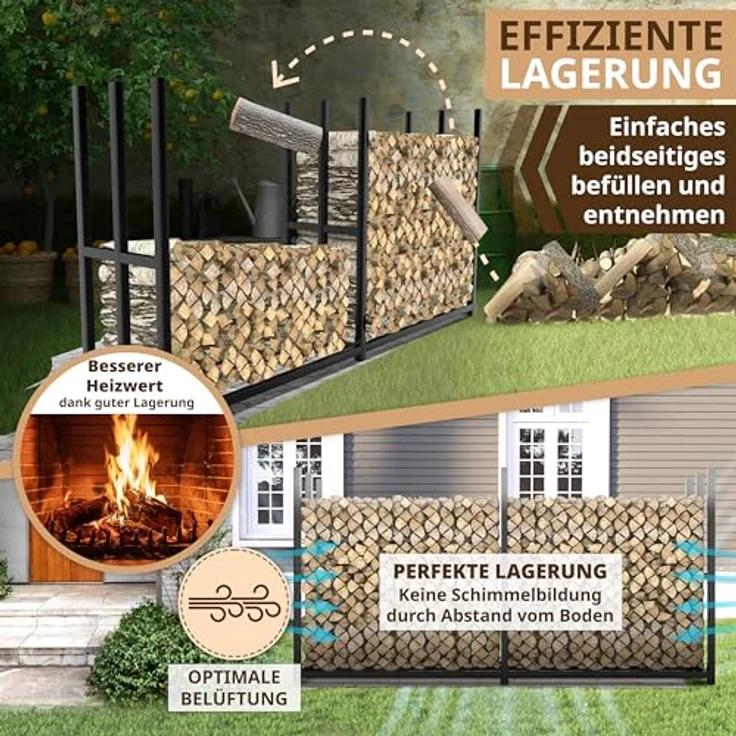 LAWA Living and Lifestyle Kaminholzregal Metall 223 × 50 × 115cm, verzinkt, Outdoor Holzunterstand für 25cm bis 50cm Feuerholz, schwarz, Tragfähigkeit bis 1200 kg – Bild 4