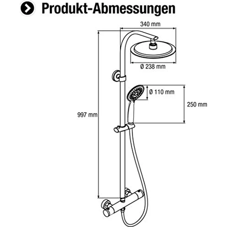 CORNAT Duschsystem "Style" - verchromt, Thermostatarmatur, höhenverstellbar, 5 Strahlarten - Anti-Kalk – Bild 2