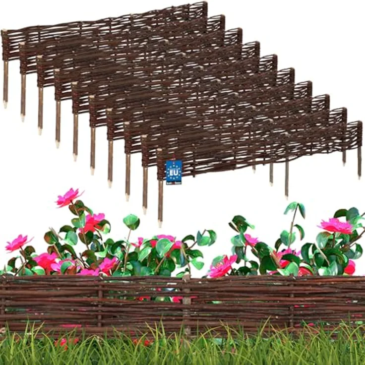 KOTARBAU® 10er Set Beetbegrenzung Weidenzaun, flexible Beeteinfassung aus Naturholz, 120 x 10 cm, braun