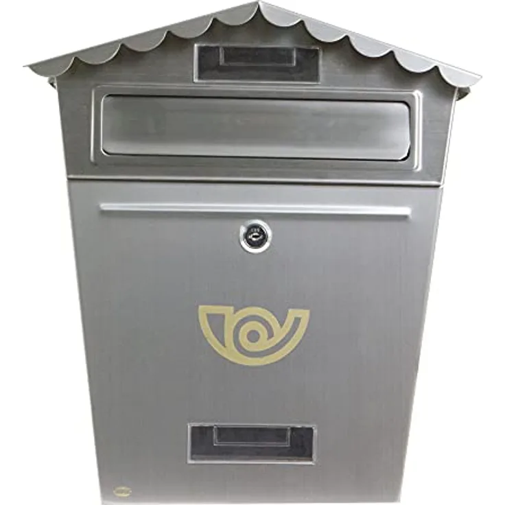 Amig - Außenbriefkasten | Briefkasten für Wand, Mauer oder Zaun | Maße: 37 x 32 x 10,5 cm | Stahl | Farbe Silber