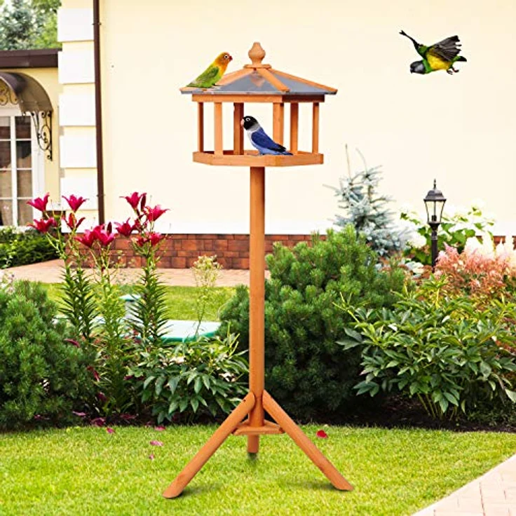 PawHut Vogelhaus Vogelvilla Futterhaus Vogelhäuschen mit Ständer und Zinkdach 110x40x40 cm – Bild 2