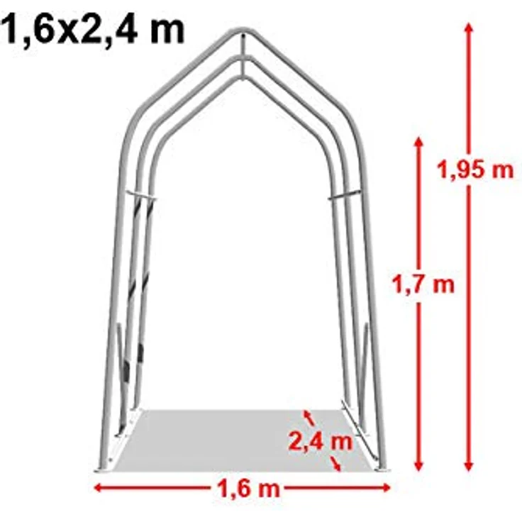 TOOLPORT Garagenzelt Carport 1,6 x 2,4 m, graue Mini-Garage mit PVC 800 N Plane und stabiler Stahlrohrkonstruktion – Bild 5