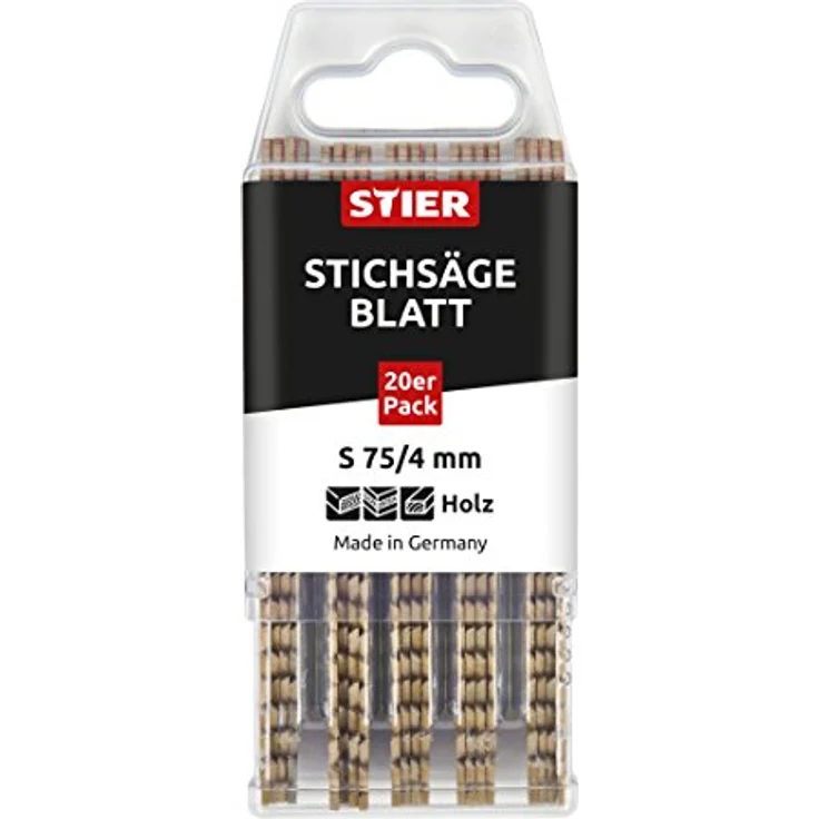STIER Stichsägeblatt, 20 Stück, ST3103-S, Schnittlänge 75 mm, Zahnteilung 4 mm, perfekt geeignet zum Zuschneiden von Holz, Arbeitsplatten, Verbundplatten, CV-Stichsägeblatt – Bild 3