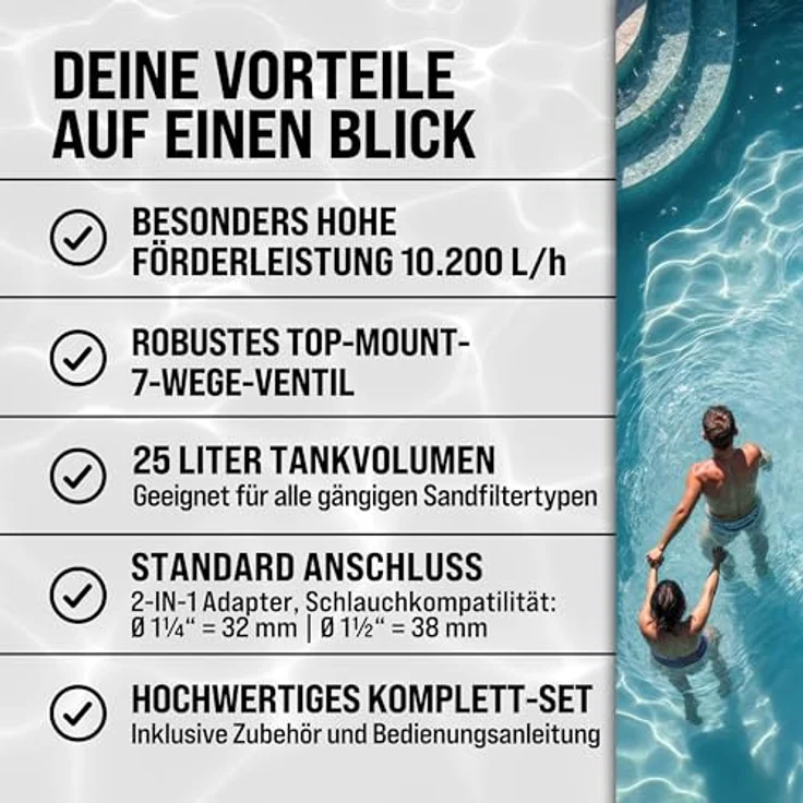 Sandfilteranlage 9.960 L-h mit Vorfilter Sandfilter Filteranlage Poolfilter 30 Liter Tank inkl. 25kg Filterglas – Bild 9