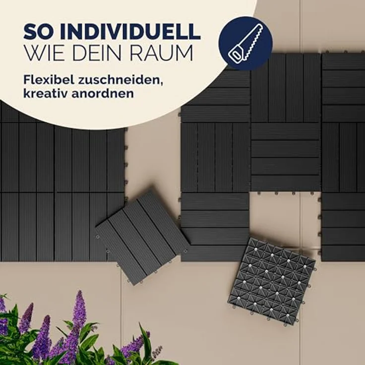 WPC Fliesen 1m²-4m² Terrassenfliesen Set Holzfliesen 30x30cm Balkon Pool Garten 11x Klassik anthrazit 4250525376623 – Bild 9