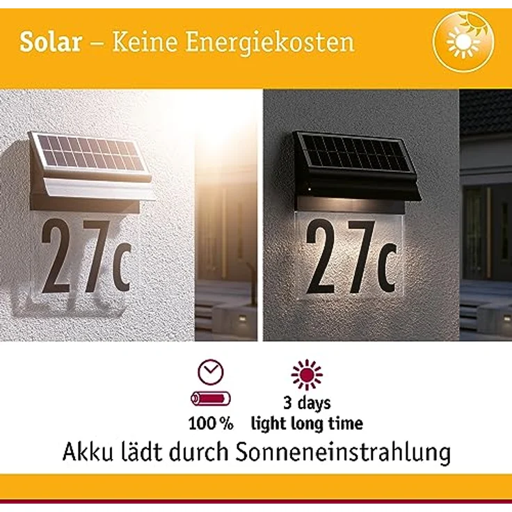 Paulmann Solar LED Hausnummernleuchte IP44 3000K 14lm Schwarz – Bild 2