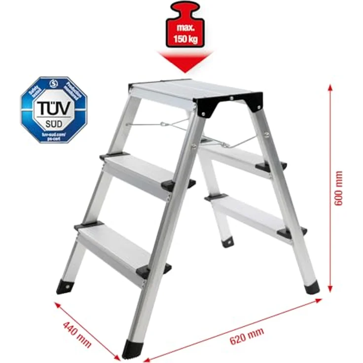 KS Tools Aluminium-Stufen-Stehleiter 800.0965, 62 cm, mit rutschfesten Stufen und gummierten Füßen für sicheren Stand – Bild 3