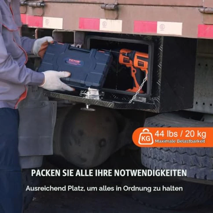 VEVOR Truckbox Werkzeugbox, Unterboden-Anhängerbox 46 x 32 x 36 cm, Aluminiumlegierung, abschließbar, rostfrei, 20 kg belastbar – Bild 3