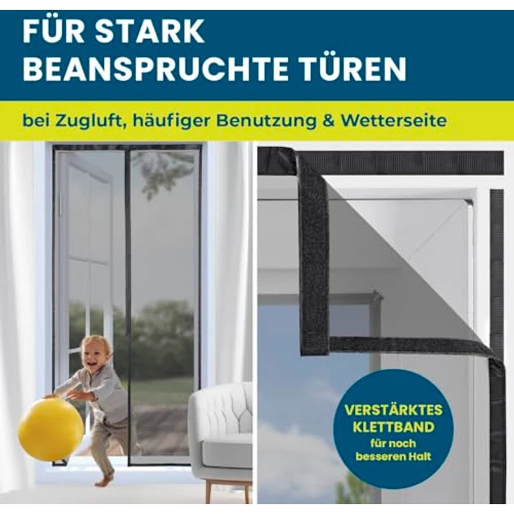 HOBERG Insekten- & Pollenschutzvorhang | Fliegengitter Tür mit XXL-Magnetbändern | Insektenschutz für Balkontür | Pollenschutzgitter – 80 x 210 cm – Bild 4
