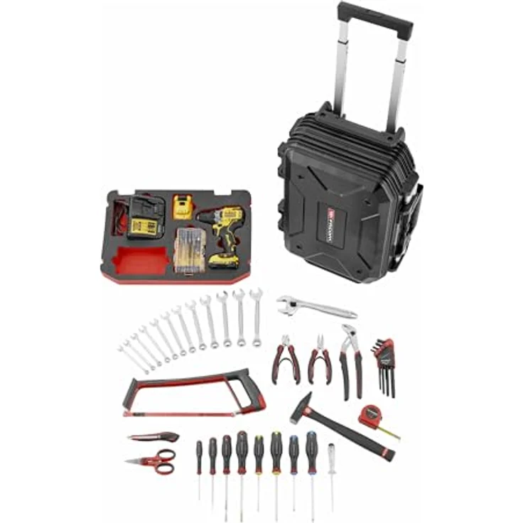 Facom-Dewalt-Set 68-tlg. BV.R30CMD1PB Werkzeug komplett Set Akku-Bohrschrauber inkl. Ladegerät und 2 x 2 Ah Akku und Bohrerset mit Handwerkzeug im Werkzeugkoffer – Bild 3