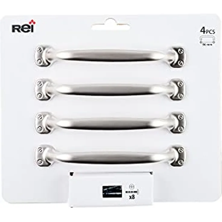 REI Mod. 580 Möbelgriffe, Blisterpackung mit 4 Stück, Zamak Nickel Finish, Abstand 96 mm, silber