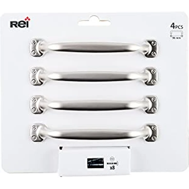 REI Mod. 580 Möbelgriffe, Blisterpackung mit 4 Stück, Zamak Nickel Finish, Abstand 96 mm, silber – Bild 1
