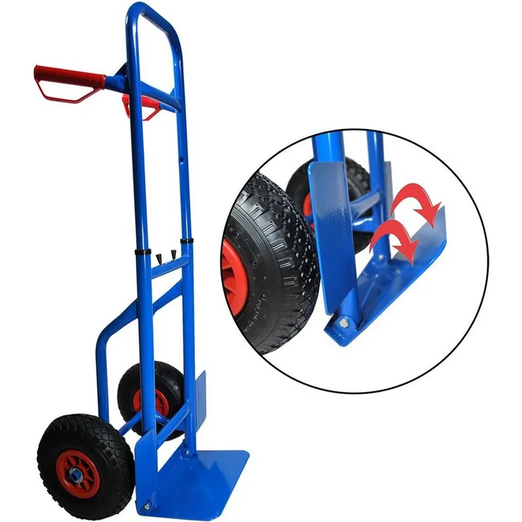 HELO24 Sackkarre Transportkarre höhenverstellbar klappbar blau, bis 200 kg belastbar, Luftbereifung, Kunststoffgriffe mit Handschutz