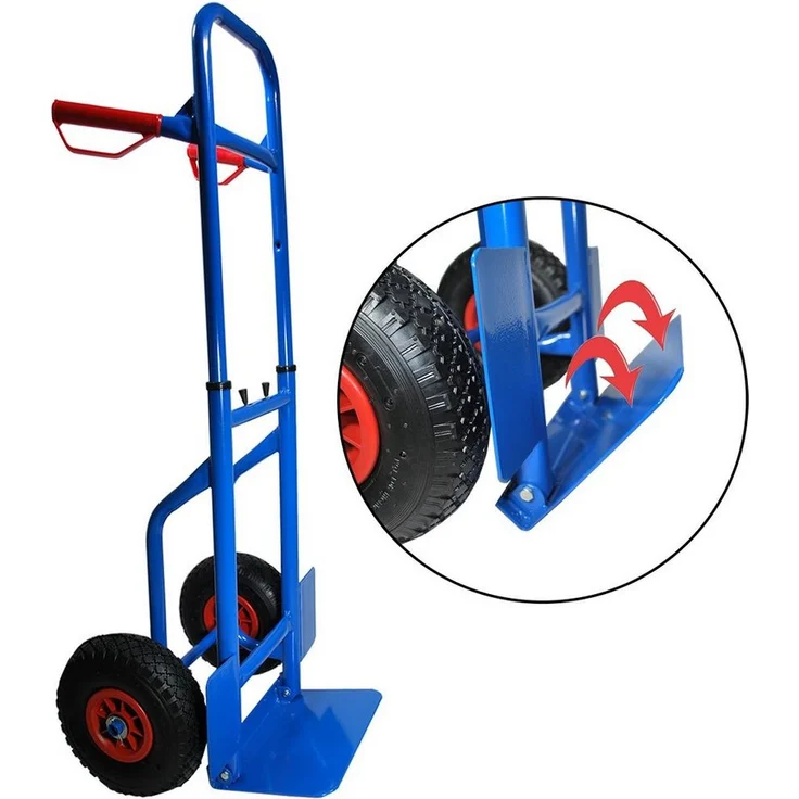 HELO24 Sackkarre Transportkarre höhenverstellbar klappbar blau, bis 200 kg belastbar, Luftbereifung, Kunststoffgriffe mit Handschutz – Bild 1