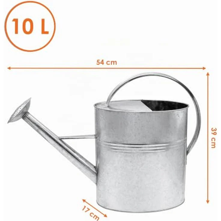 Spetebo Garten Gießkanne verzinkt, 10 Liter Blumengießkanne mit abschraubbarem Brausekopf, silberner Metalloptik – Bild 2