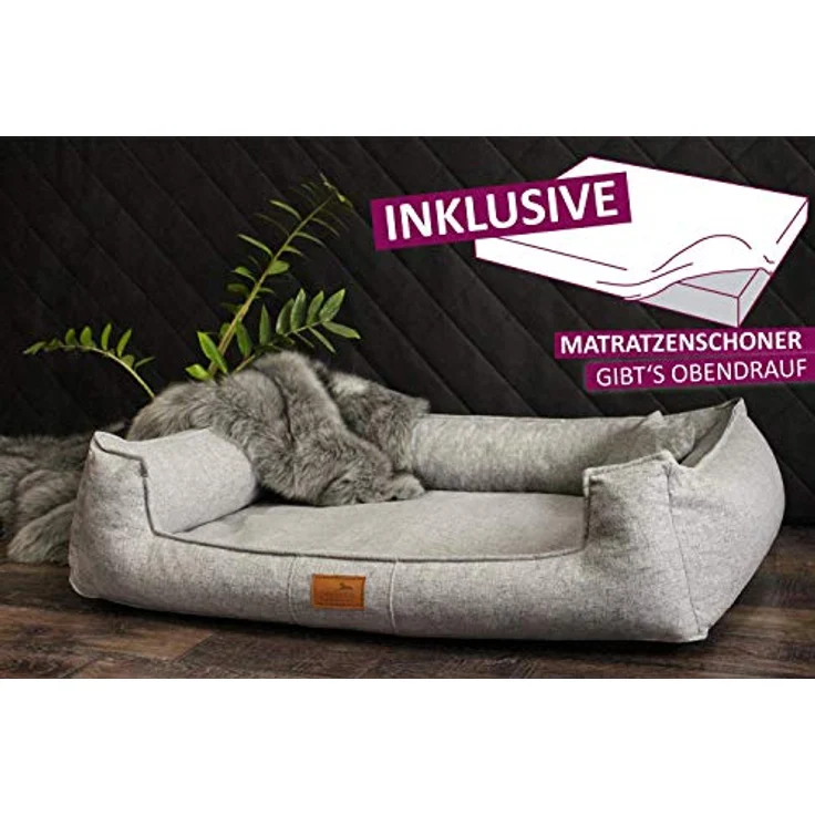 tierlando® Orthopädisches Hundebett Goofy Couture | Samtweich | Eleganter Möbelstoff | Eyecatcher | ~ inkl. Matratzenschoner | Hellgrau | G3-A-06 – Bild 2