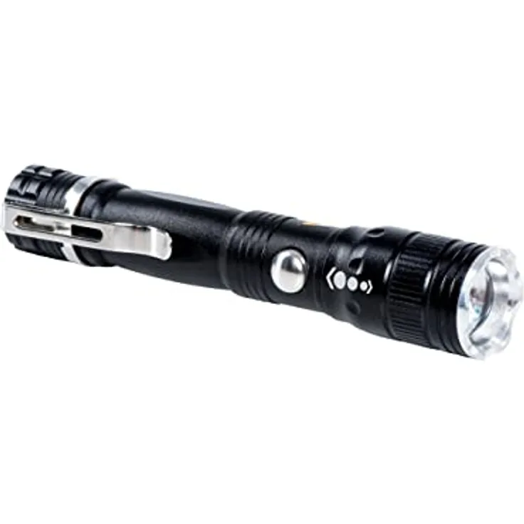 Maul LED-Taschenlampe Luna – robuste und outdoor-taugliche LED Taschenlampe inkl. Halteclip aus Metall – Stabtaschenlampe mit langer Leuchtdauer und Spritzwasserschutz (IPX4) – schwarz