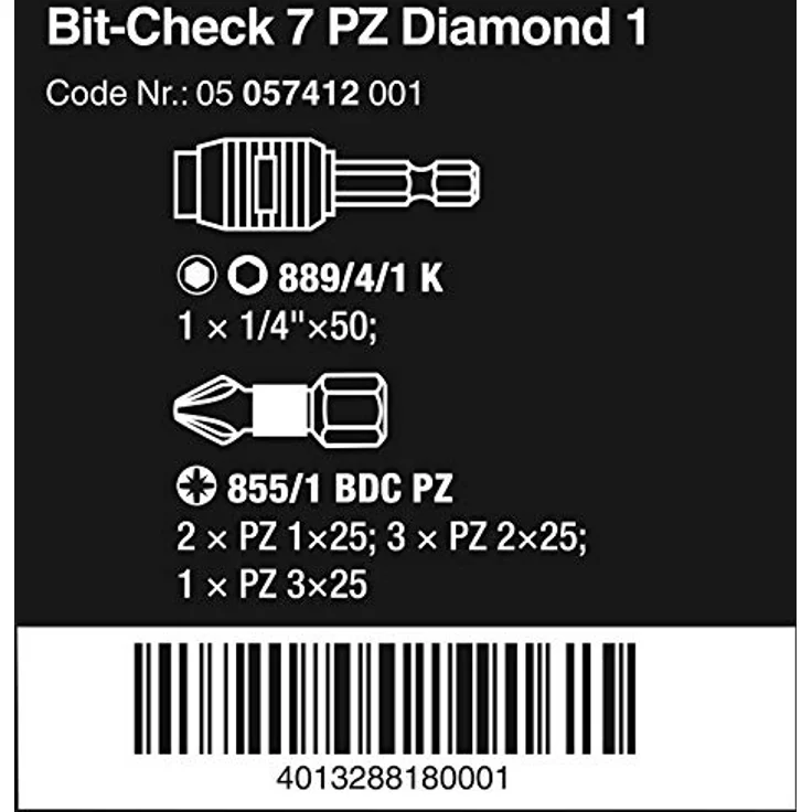Wera Bit-Check 7 PZ Diamond 1, 7-teiliges Bit-Set mit diamantbeschichteten BiTorsion Kreuzschlitz Bits und Schnellwechselfutter – Bild 2