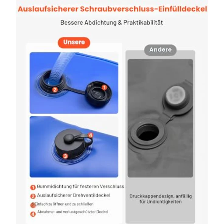 VEVOR Pool Beschwerungssack, 6er Set mit 121 cm langen, 0,4 mm dicken PVC-Säcken mit auslaufsicherem Schraubverschluss, blaue Wassersäcke zur sicheren Befestigung von Poolabdeckungen im Winter – Bild 5