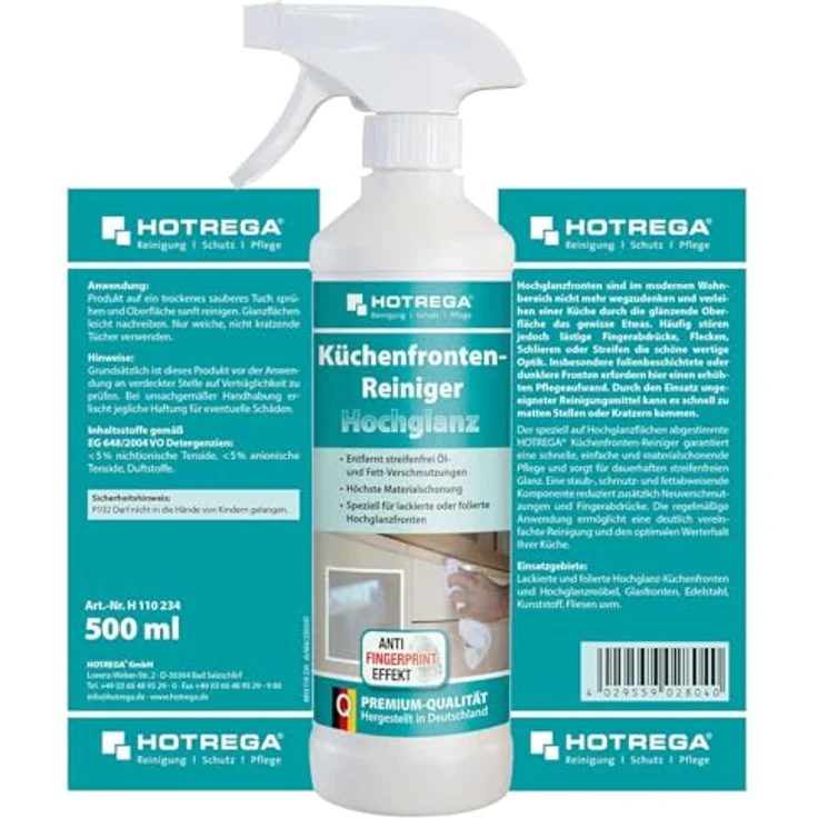 HOTREGA® Küchenfronten Reiniger, Hochglanz Küchenreinigung mit Anti-Fingerprint Effekt, 500ml – Bild 8