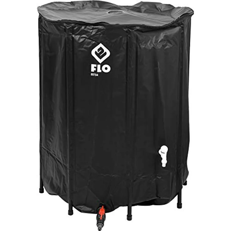 Flo Faltbare Regentonne mit Hahn, Filter und Überlaufschutz, 500 Liter, PVC, stabile Füße, UV-resistent, Ø80 x 98 cm, Grau – Bild 1