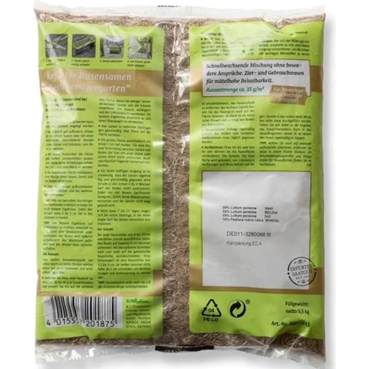 Chrestensen Berliner Tiergartenmischung, 500g Schnellwachsender Zier- und Gebrauchsrasen für mittelhohe Belastbarkeit, 15m², pflegeleicht – Bild 2