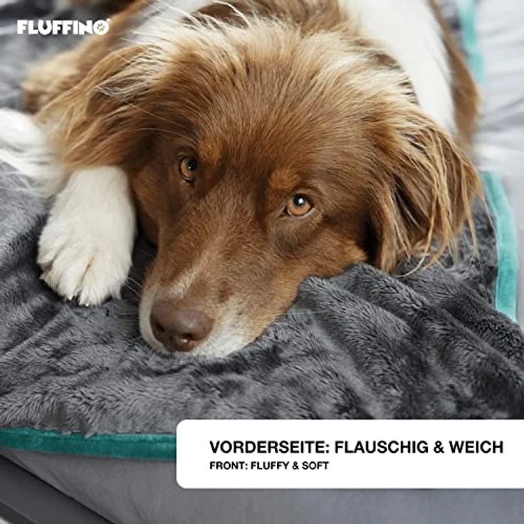 FLUFFINO® Hundedecke/Wendedecke - Hochwertig, flauschig weiche & robuste Oberseite (150x100 cm, 40°C waschbar, Grau) Kuscheldecke/Liegedecke für große und kleine Hunde - Sofadecke – Bild 2