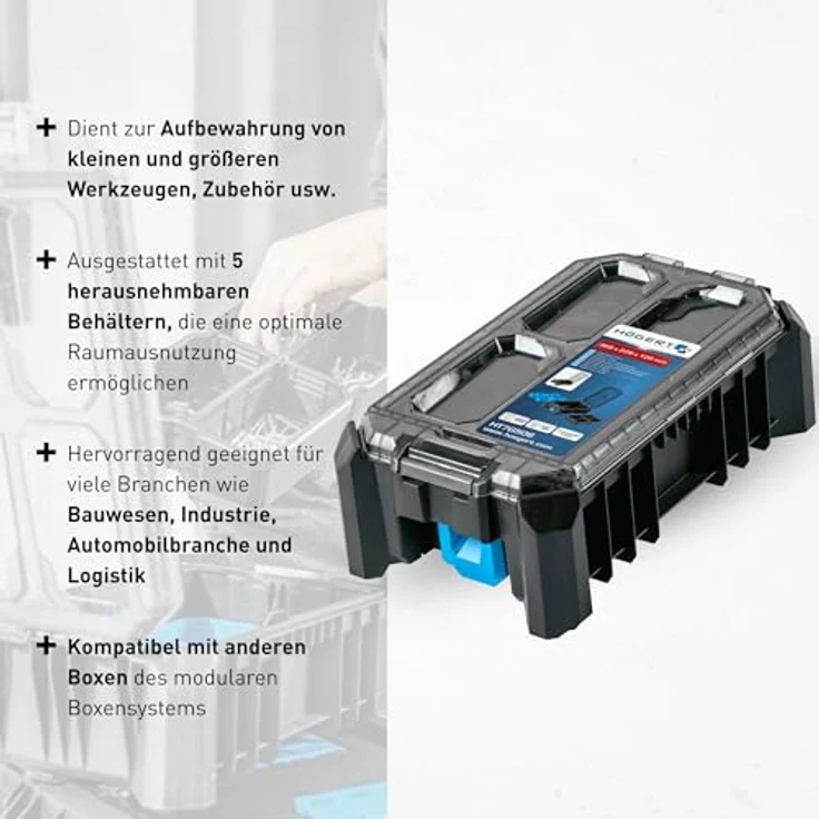Högert Technik - Hoher Werkzeug-Organizer HTM, 5 Tassen, modularer Aufbau, robust und wasserabweisend - HT7G506 – Bild 4