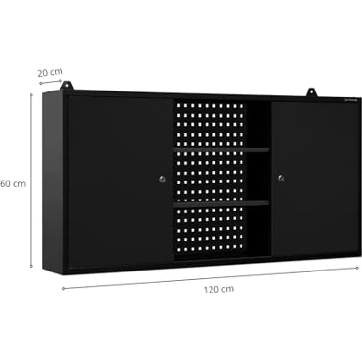 Jan Nowak Hängeschrank Ben, Wandmontierbarer Werkzeugschrank aus Stahlblech, 60 x 120 x 20 cm, Schwarz – Bild 3