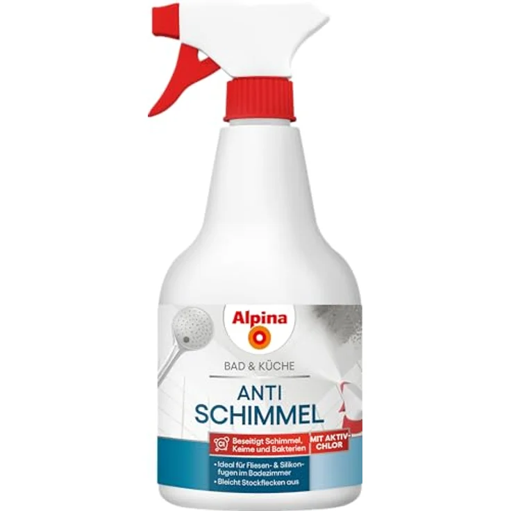 Alpina Anti-Schimmel chlorhaltig 500 ml, effektiver Schimmelentferner für Sanitärbereiche und Fliesen mit Aktivchlor – Bild 1