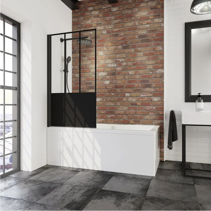 Schulte Badewannenfaltwand Black Style, 5 mm Sicherheitsglas, 80 x 140 cm, pendelbar