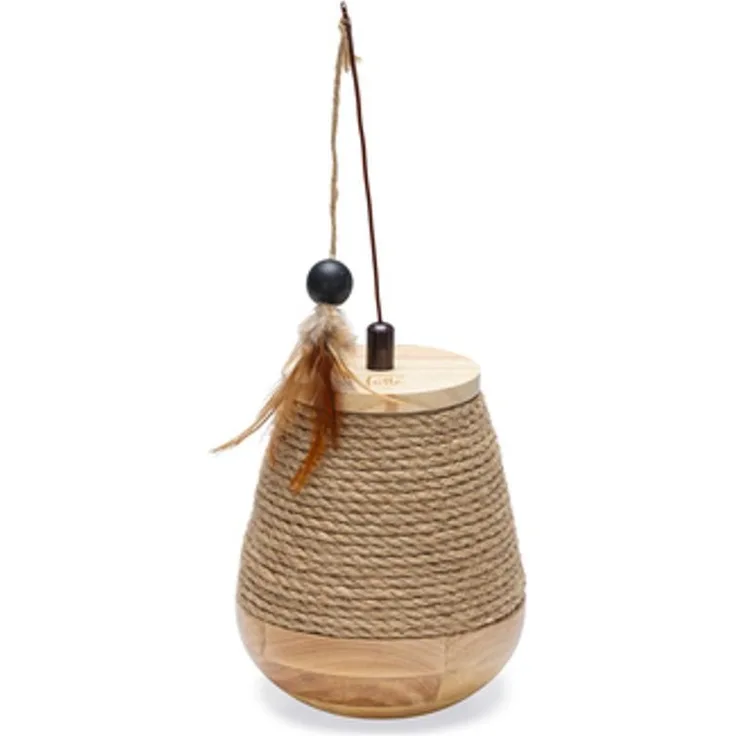 Designed By Lotte Kratzbaum Tumble Mae - Katzenspielzeug aus Holz - inkl. Wipp-Effekt und Kratzfläche, 15x15x18 cm