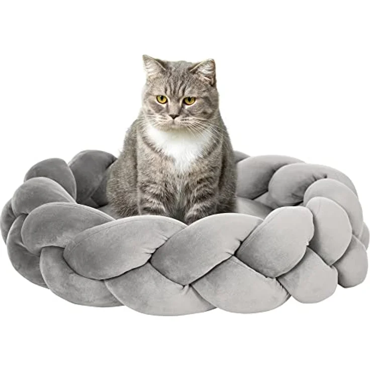 Pawhut Katzenbett waschbar, Hundebett, Hundekissen, Haustierbett, Katzenschlafplatz, Tiermatte, Hundesofa, Donut Kissen für kleine Hunde und Kätzchen, Samt, Ø60 x 18 cm, Grau – Bild 1