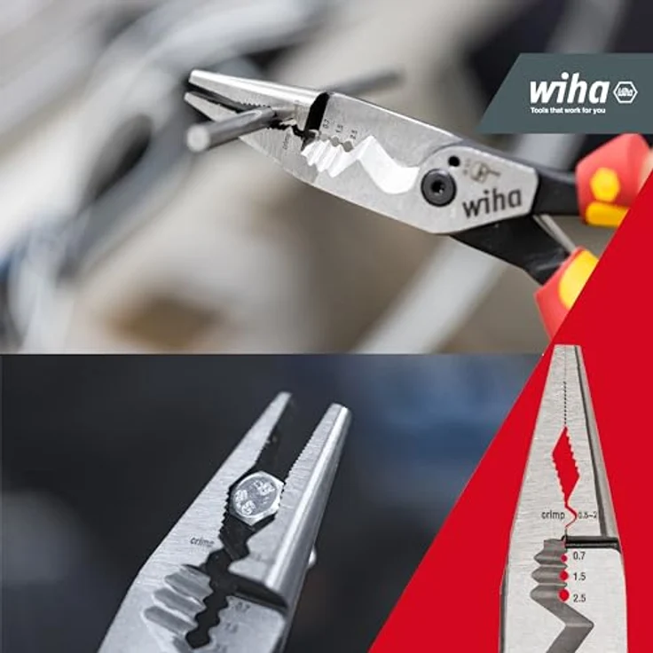 Wiha Multifunktionszange für Elektriker 8in1 I Crimpen, Abisolieren, Schneiden, Greifen, Entgraten, Biegen, Verschrauben, Schrauben schneiden (45705) – Bild 3