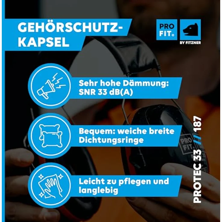 PRO FIT by Fitzner Protec 33 Kapselgehörschutz, verstellbar, niedriger Anpressdruck, Schwarz/Rot, SNR 33 dB(A) – Bild 7