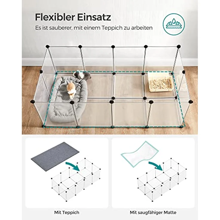 SONGMICS Freigehege mit Bodenplatten, Laufstall, Meerschweinchen Gehege, aus Kunststoff, Gehege für Hamster, Kaninchen, Igel, 143 x 73 x 46 cm, weiß LPC02W – Bild 4