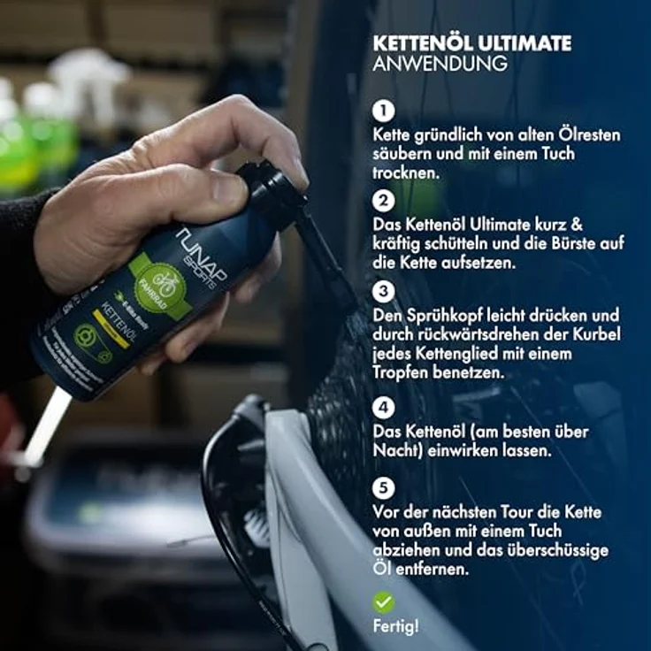 TUNAP SPORTS Kettenöl Ultimate - 125ml Spray mit Dosierpinsel | Fahrrad Langzeit-Schmierung für Ritzel, Schaltwerk und Kette – Bild 4