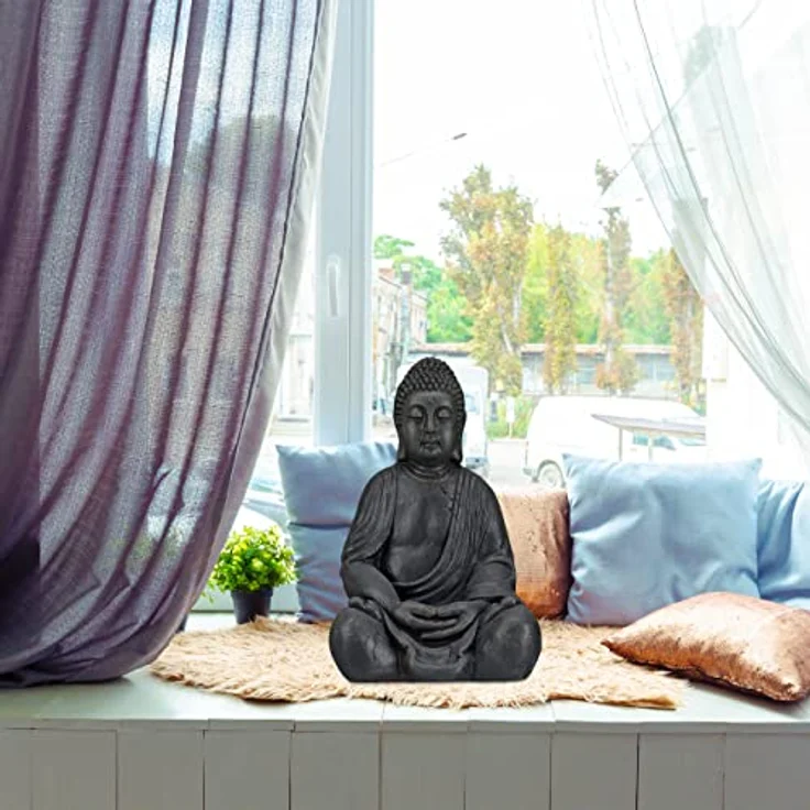 XL Buddha Figur sitzend, 50 cm hoch, Feng Shui, Outdoor, Garten Dekofigur, große Zen Buddha Statue, hellgrau - Preisvergleich – Bild 5