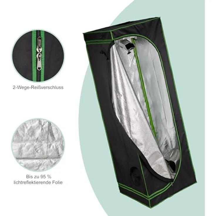 Relaxdays Gewächshaus Growbox, dunkler Growschrank mit 95% Lichtreflexion, 4 Zugängen und Sichtfenster – Bild 5
