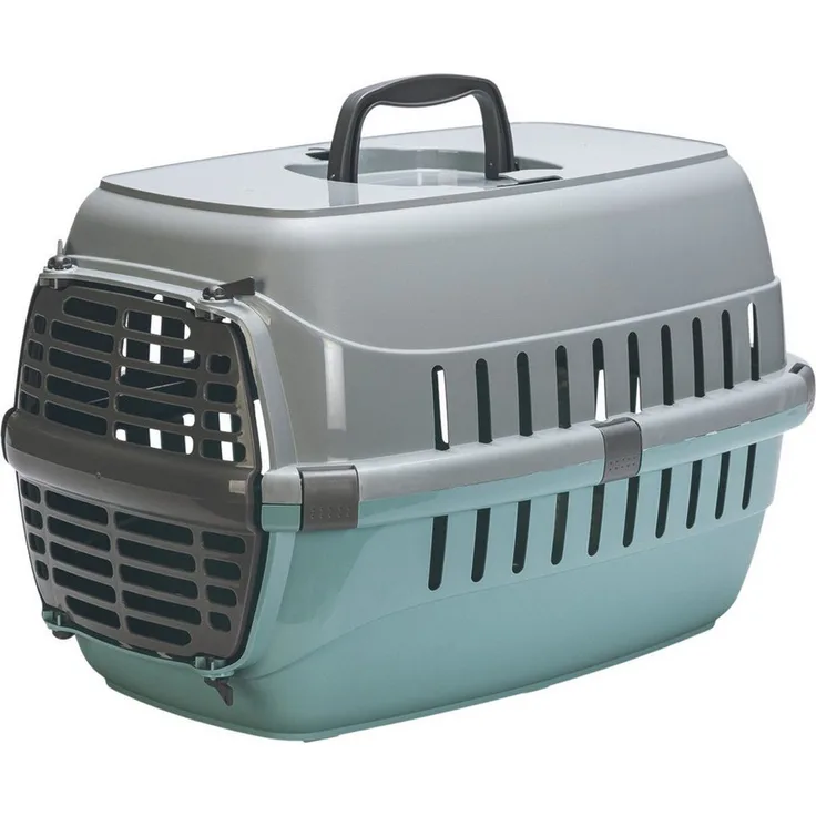 Karlie Tiertransportbox Eco Transportbox Tourist aquamarin für Katzen - umweltschonend und nachhaltig, Kunststoff-Material