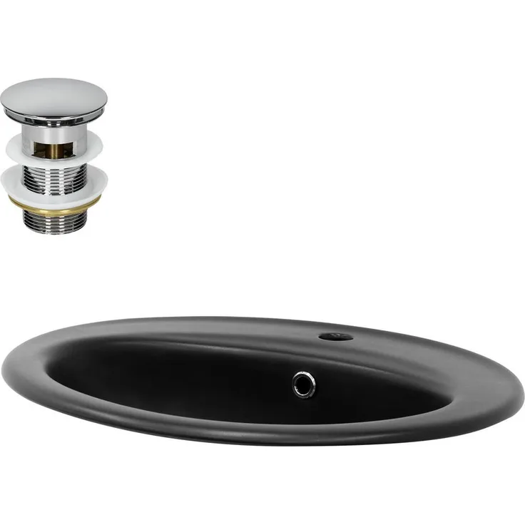 ML-Design Waschbecken, Keramik, schwarz, 48.5x19.5x57 cm, Einbau, modern, mit Ablaufgarnitur