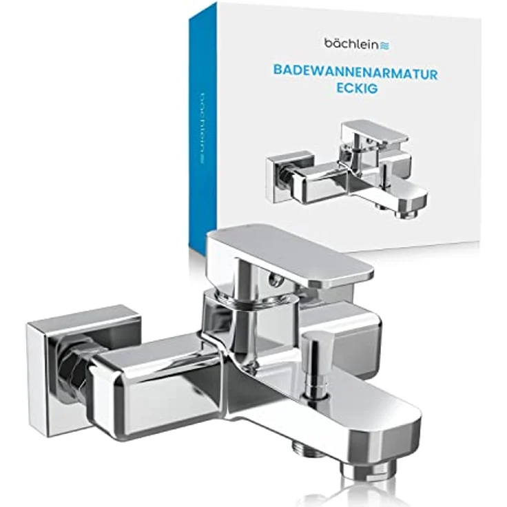 Bächlein Junias Badewannenarmatur, eckiges Design, Komplettset mit Einhand-Wasserhahn in Chrom, inklusive Zubehör – Bild 1