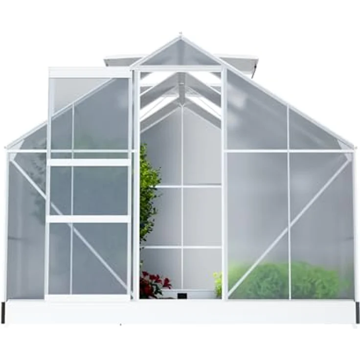 GARMIO® Gewächshaus Arona 310x250cm für den Garten, Alu Frühbeet inklusive Fundament, 4 Dachfenster Treibhaus Aufzucht Pflanzenhaus Tomatenhaus 7,75m² UV-Schutz – Bild 3