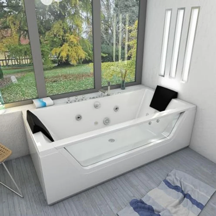 AcquaVapore Whirlpool W83R-C, 180x90x55cm, mit Reinigungsfunktion, 2-Personen, Acryl, 1100W Pumpen, Radio und Lichttherapie – Bild 2