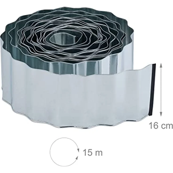 Relaxdays Rasenkante 15m, Beetbegrenzung aus Metall, verzinkt, flexibel, Umrandung f. Beet oder Rasen, 16cm hoch, Silber – Bild 4