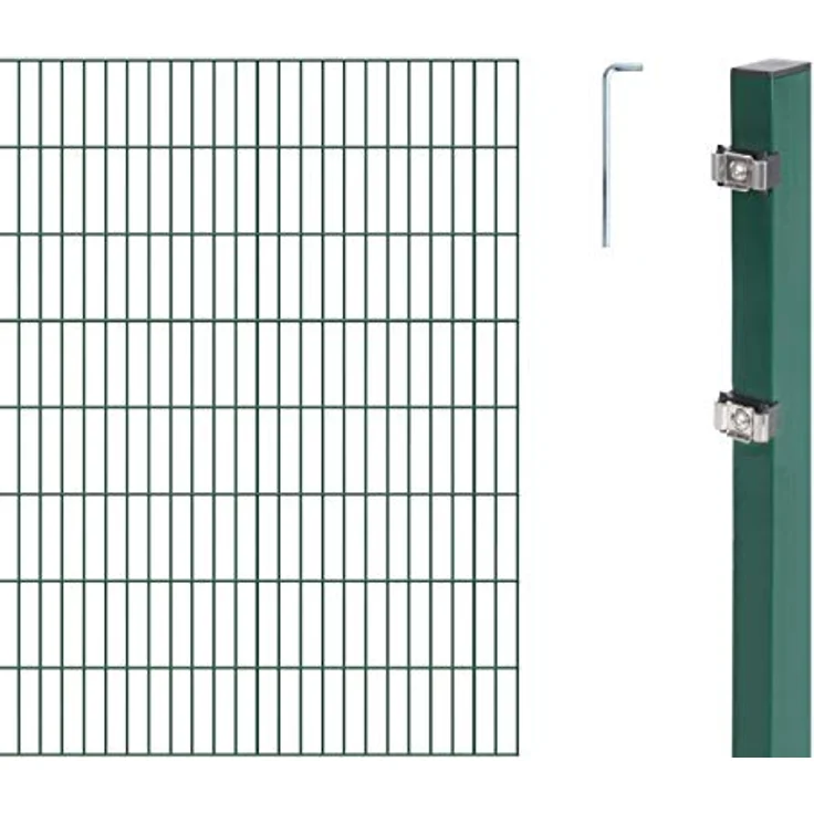 Alberts Doppelstabmatten Zaun, Höhe 180 cm, Länge 6 m, Komplettset zum Einbetonieren, grün, stabil mit 60x40 mm Pfosten – Bild 2