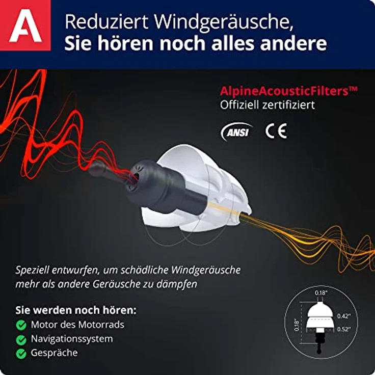 Alpine MotoSafe Tour Gehörschutz Ohrstöpsel Touringstöpsel - Verhindern Gehörschäden vom Motorradfahren - Verkehr noch hörbar - Bequemes hypoallergenes Material - Wiederverwendbar – Bild 4
