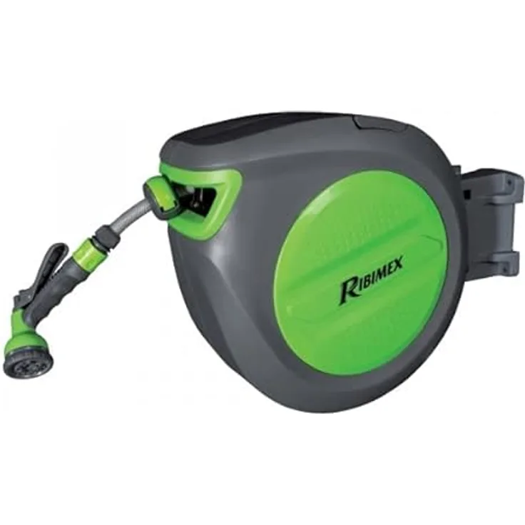 RIBIMEX PRD33P Acquaroll+ Automatische Schlauchtrommel mit 30 m PVC-Schlauch, Rücklaufautomatik und Wandhalterung